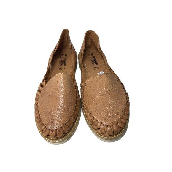 Los 2 Carnales Flats Women's Size 7 Tooled Leather Sunflower Handmade Mexico - Picture 6 of 10